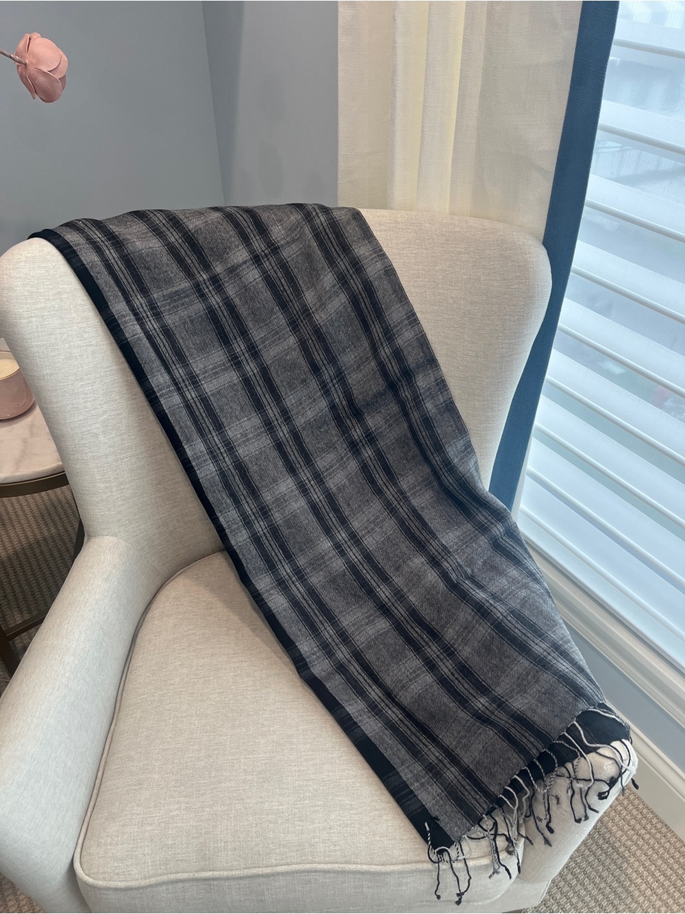 Bujibaja Gray Black 100% Wool Scarf Wrap